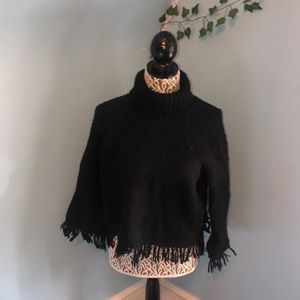 TORY BURCH Sweater. XL. Black. Short, fringed sweater. Very cute.